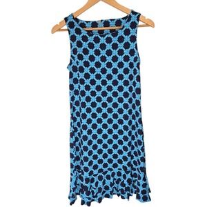 Lulu-B Womens XS Navy Blue Geometric Rope Print UPF 50+ Ruffle Hem Dress Coastal
